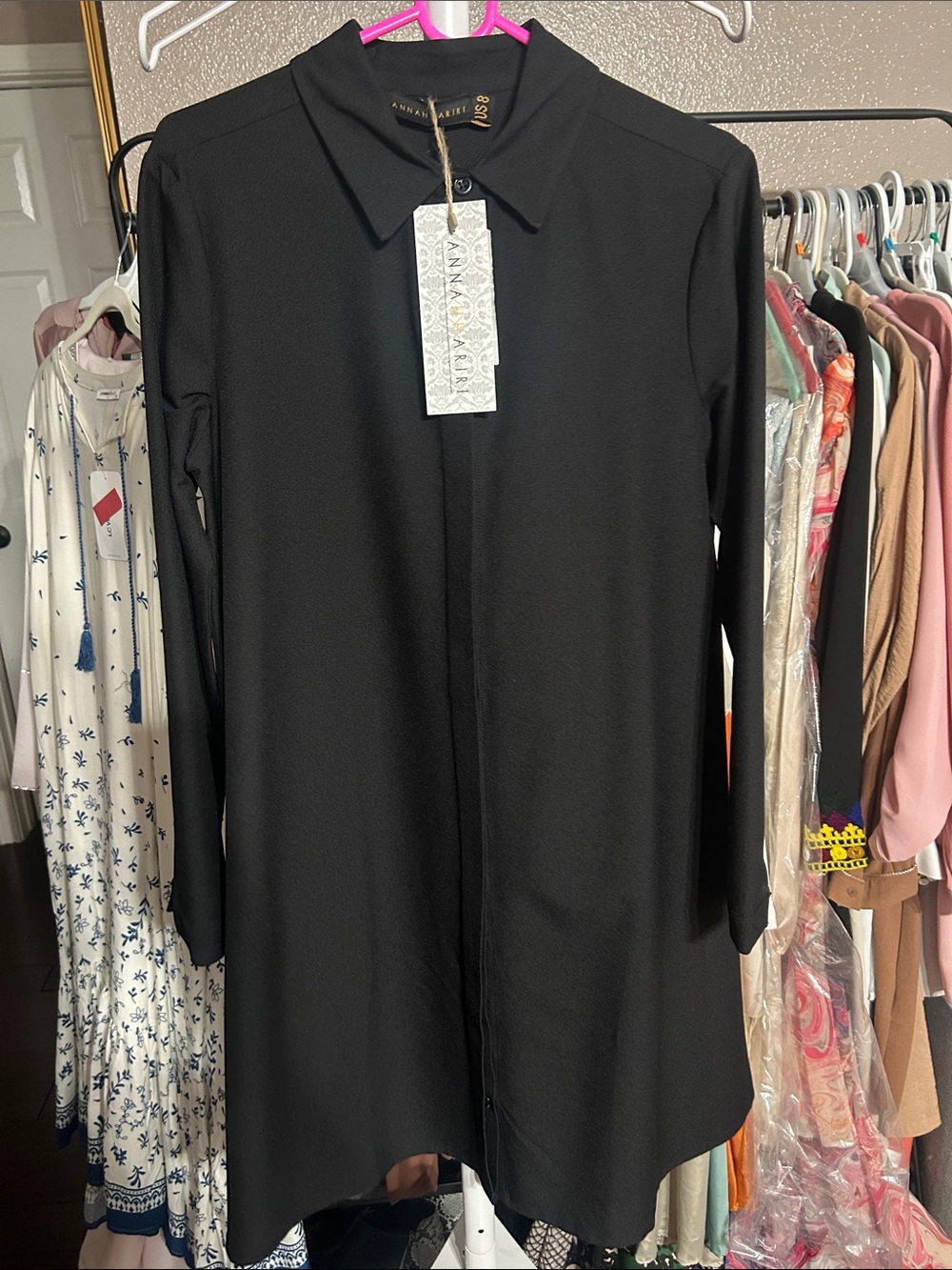 Anna Harriri Black Longline Button-Front dress shirt